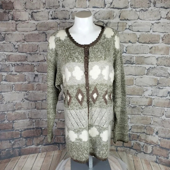 Vintage Angora Button Front Cardigan Sleight of Hand Sage M/L - Picture 1 of 12